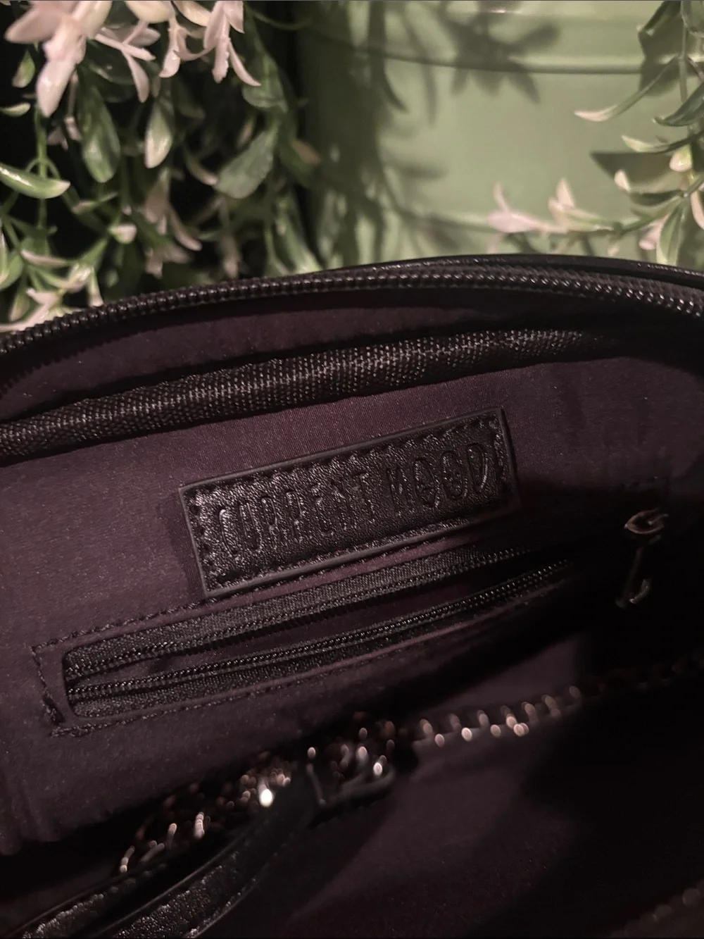 Current Mood Clear-Front Black Crossbody with Orange & Pink Accents
